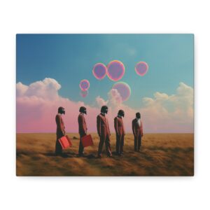 Voyage Surréaliste – Tableau sur Toile Mate avec Cadre en Bois Naturel