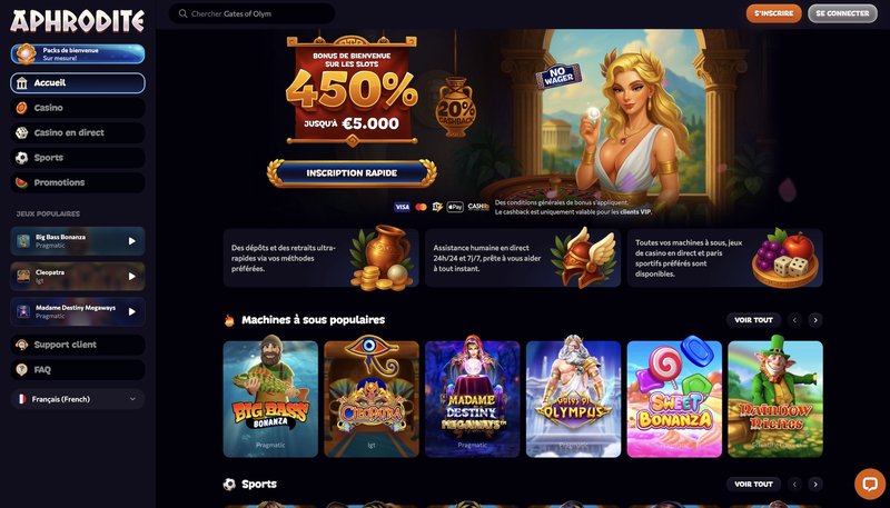 Découvrez les avantages d'Aphrodite Casino : Bonus, Tours Gratuits et Slots en